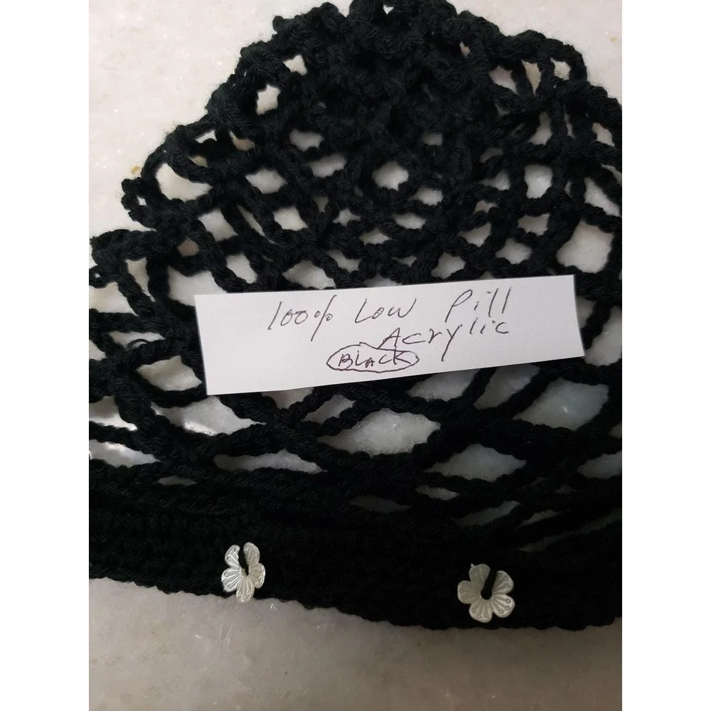 Handmade Crochet Chain Beanie Knit Cottage Mystic Fairy Emo Whimsigoth Black